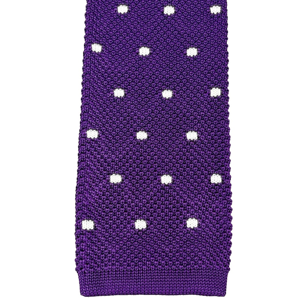Dormeuil Tie Mens Purple Knit Polka Dot Silk Italy Slim Necktie Hand Made NEW